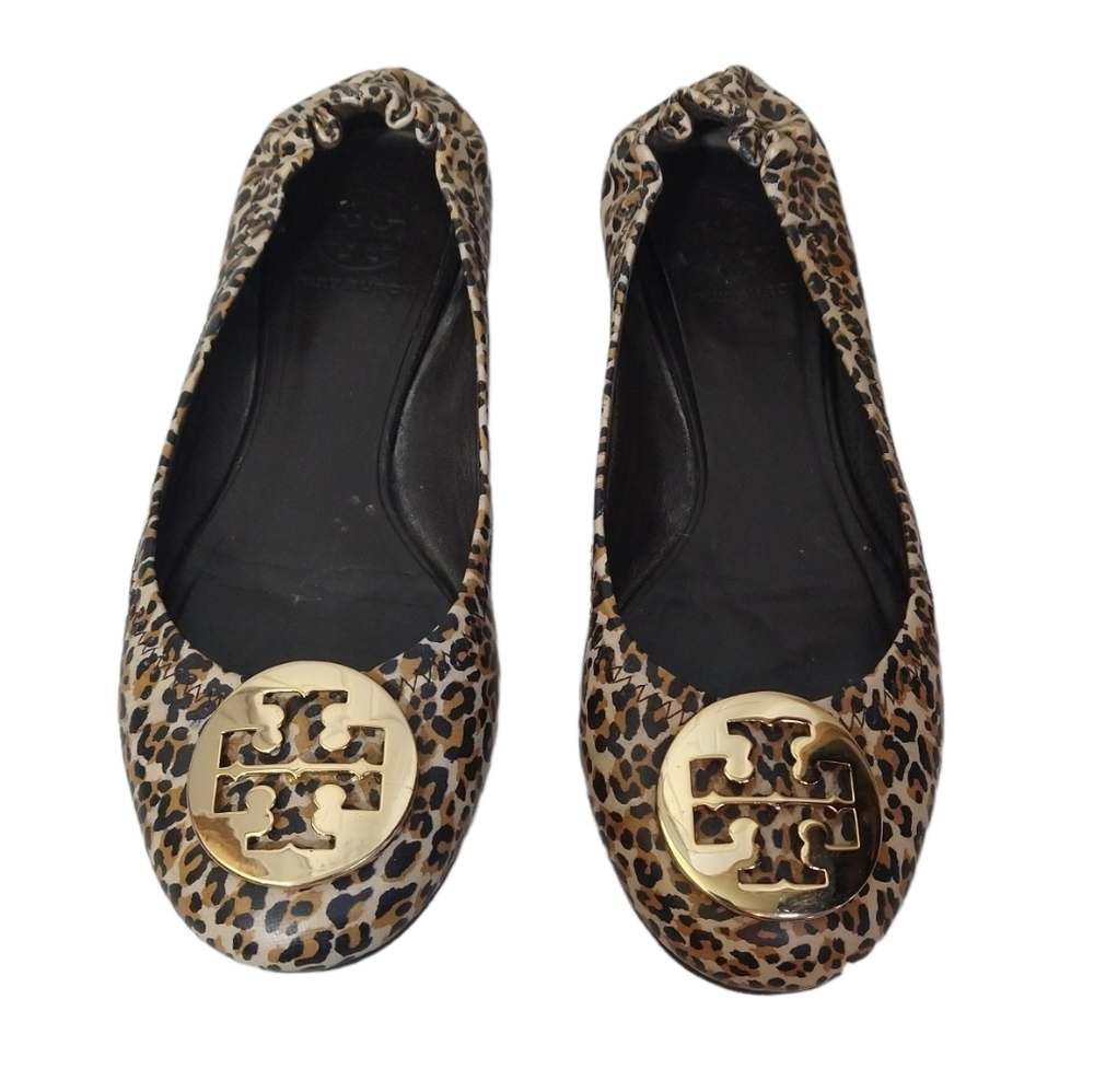 Tory Burch Leopard Print Reva Ballet Flats with Gold Logo